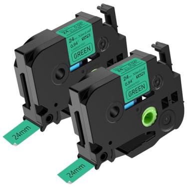 Imagem de NineLeaf Pacote com 2 fitas adesivas Brother P-Touch TZ 24 mm 0,94 laminadas pretas sobre verde TZe751 TZ-751 TZe-751 TZ751 TZ751 2.5 cm para etiquetadora PT-D600 PT-D610BT PT-P710BT PT-P750W