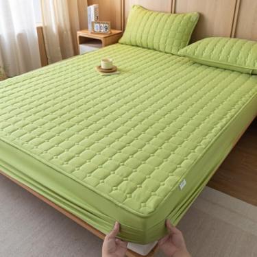 Imagem de Protetor de colchão à prova d 'água capa protetora contra poeira capa de colchão respirável para a pele capa de colchão acolchoada silenciosa para quarto - verde|Queen: 150 x 200 cm (3 peças)