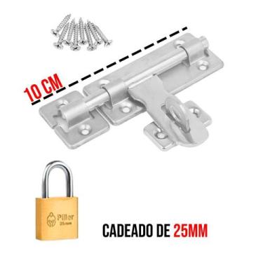 Imagem de Ferrolho com Porta Cadeado + Parafusos + Cadeado Vários Tamanhos Peque