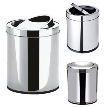 Imagem de Lixeira Aço Inox Cromada Grande Quarto Cozinha Banheiro Tampa Basculan