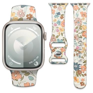 Imagem de Pulseira esportiva de silicone compatível com Apple Watch séries 10, 9, 8, 7, 6, 5, 4, 3, 2 e 1 de 40 mm, 38 mm e 41 mm (flor pequena)