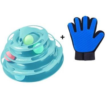 Imagem de Torre de Bolinhas para Gatos Brinquedo Interativo + Luva Tira Pelos Es