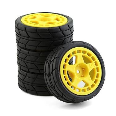 Imagem de Chanmoo 1/10 RC Racing Rally Tires 12mm Hex Wheels Rims and Rubber On Road Tyres for 1/10 RC On-Road Car HPI KYOSHO Tamiya XV01 XV02 TA06 TT01 TT02 PTG2 144001 A959 RC Rally Drift Car 4PCS (Yellow A)