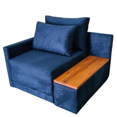 Imagem de Poltrona Cama Solteiro com Tampo Lateral Direito Tecido Suede Marinho 