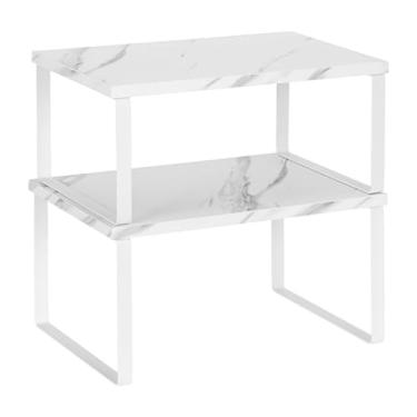 Imagem de SiaBiced Prateleiras organizadoras de gabinete de 2pcs, prateleiras de especiarias, organizadores de cozinha expansíveis para armário, Branco