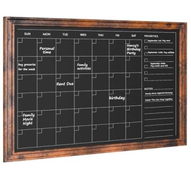 Imagem de 4 THOUGHT Calendário de quadro-negro 61 cm x 45 cm, quadro negro magnético para pendurar na parede, quadro de menu, planejador mensal, moldura marrom rústica para decoração de cozinha, escritório em