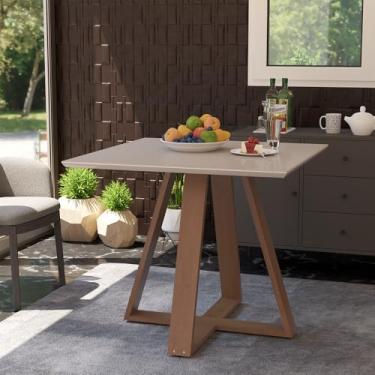 Imagem de Mesa De Jantar Quadrada Manu Base Madeira Maciça 90cm - Off White