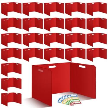 Imagem de 24 divisórias de mesa para estudantes de sala de aula pastas de privacidade de plástico divisórias de teste vermelhas para mesas de estudantes, divisórias de painel de privacidade com três dobras para