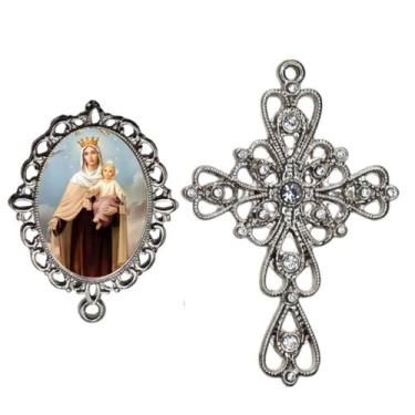 Imagem de Crucifixo Arabesco Terço de Noiva Relicario Nossa Senhora do Carmo Peç