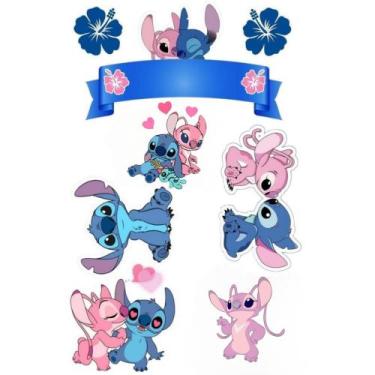Imagem de Topper De Bolo Stitch Personalizado - LS personalizados, Azul/rosa, St