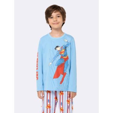 Imagem de Pijama Manga Longa Masculino Infantil Superman Azul - Veggi, Azul, 12,