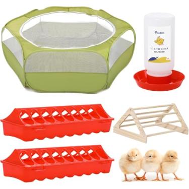 Imagem de Pawaboo Caixa de chocadeira de frango 5 em 1 para kit iniciante, inclui barraca de gaiola para animais de estimação, poleiro, alimentador de pintinhos, bebedouro para pintinhos de 1,1 L, suprimentos