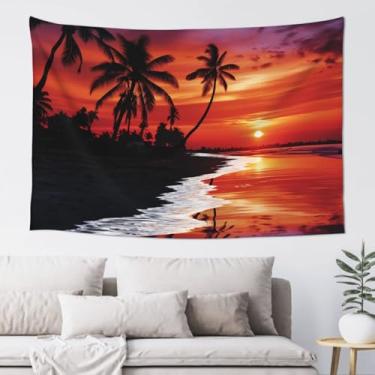 Imagem de RLDOBOFE Tapeçaria com estampa de palmeiras ao anoitecer, vintage, ampla, para pendurar na parede, leve, mural macio para quarto, sala de estar, dormitório, decoração de arte de parede 152 x 101 cm