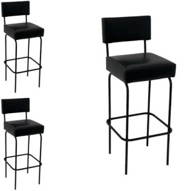 Imagem de Kit 3 Banquetas Retro Ferro Industrial Acento Madeira 70cm - Aluminium