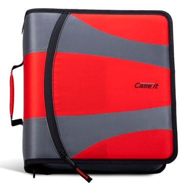 Imagem de Mochila de fichário com zíper duplo da Case-it - Anéis D de 5 cm - Capacidade de 10 cm com páginas de espera, vermelho de bombeiros Dual-301