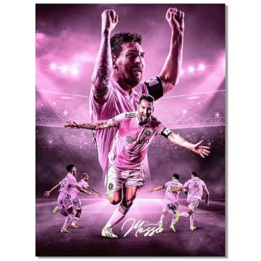 Imagem de Pôster autografado Lionel Messi Superstar do futebol para quarto de fãs de crianças, decoração de parede, pôsteres de estrelas esportivas, imagem de arte em tela para meninos adolescentes presentes de