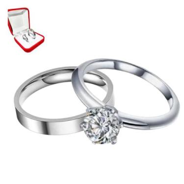 Imagem de Aliança Prata Reta Namoro 4mm Abaulada Namorados Casal Luxo + Anel 2mm