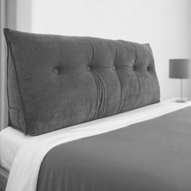 Imagem de FAHKNS Travesseiro Queen com cunha para cabeceira, cama removível, almofada triangular para cama, sofá, pátio, janela de vidro, cinza escuro