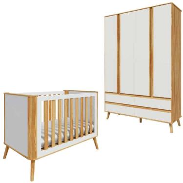 Imagem de Kit Berço Com Guarda Roupa Theo Quarto De Bebê MDF Peroba