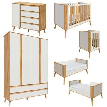 Imagem de Kit Berço Multifuncional Guarda Roupa E Cômoda Quarto Bebê