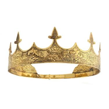 Imagem de Crown Hair Jewelry Royal King Diadema Men Metal Big Tiaras para fantasia de Halloween, Medium, Liga metálica, Sem Pedra Preciosa