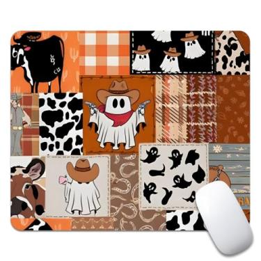 Imagem de Tapete de rato quadrado Ghost Cowboy Patchwork Dia das Bruxas, textura, impermeável, base de borracha antiderrapante, tapete de rato de computador, tapete de rato para portátil