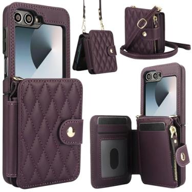 Imagem de Asuwish Capa de celular para Samsung Galaxy Z Flip 6 5G 2024 com bloqueio de RFID, carteira com zíper, alça transversal, suporte para cartão de proteção de dobradiça, ZFlip6, Z6, G, Flip6, ZFlip 6Z