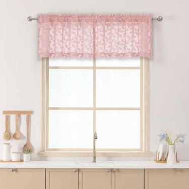 Imagem de Chyhomenyc Cor-de-rosa blush sanefa transparente para janelas 35,5 cm comprimento 2 peças, cortinas curtas de cozinha de café com filtro de luz, cortina pequena superior para sala de estar quarto