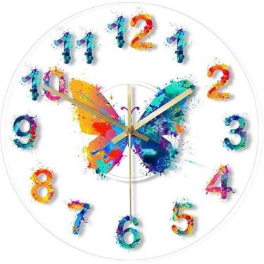 Imagem de Números Coloridos Moderno Relógio De Parede Aquarela Borboleta Pintura Arte Pendurado Relógio Fine Art Impressão Silencioso Relógio De Parede, 1
