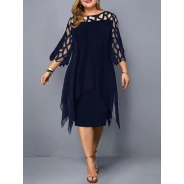 Imagem de Plus Size Vestido De Malha De Renda Sexy Elegante Comprimento Médio Vestido De Festa Vermelho Preto Verde Roxo Solto, Blue, 3XL