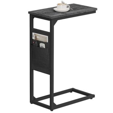 Imagem de TUTOTAK Mesa de canto em forma de C, mesa lateral para sofá, mesa de sofá com bolsa de armazenamento, bandeja de TV para sala de estar, quarto, cinza carvão TB01BY082