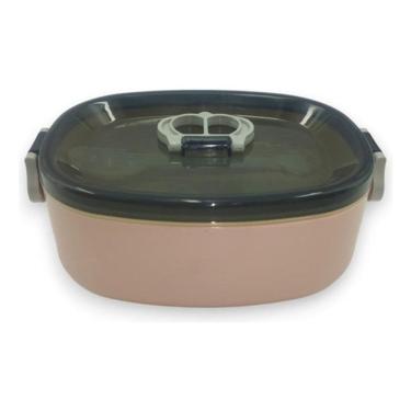Imagem de Pote Marmita Plástica Com Tampa Divisória Vasilha - Rosa