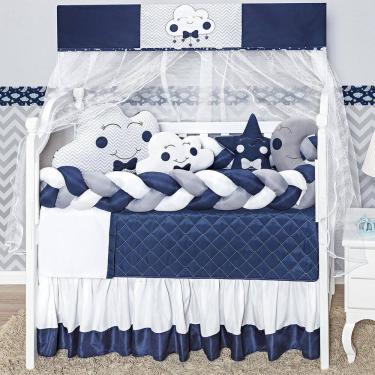 Imagem de Kit Berço Nuvem Marinho 12pçs | 100% Algodão | Pronto Uso