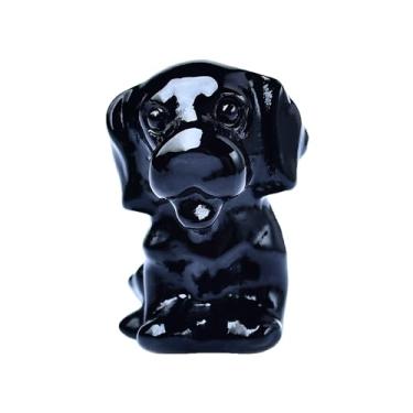Imagem de DZJXBZhu Escultura de cristal obsidiana de cachorro labrador pedra curativa meditação espiritual estatueta de bolso pedra preciosa natural esculpida polida casa fice decoração de mesa coleção de