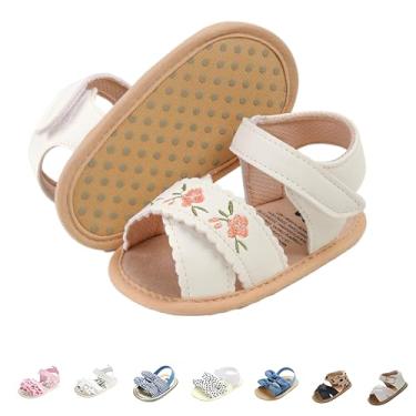 Imagem de Sandálias para bebês meninas, sapatos de verão, para uso ao ar livre, primeiro andador, sapatos infantis para o verão, Bordado branco Corss, 12-18 meses