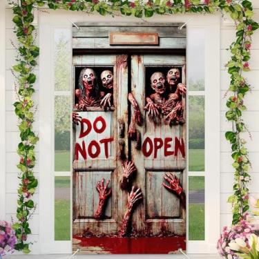 Imagem de BlissYard Capa de Halloween Esqueleto Zumbi Apocalipse Porta Banner 71x35 Polegadas Assustador Não Abrir Casa Assombrada Decoração de Porta da Frente Decoração de Casa de Férias Terrível