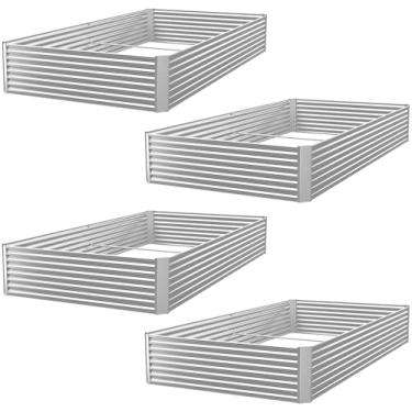 Imagem de FRIZIONE Cama de jardim elevada galvanizada alta ao ar livre, cama de jardim acima do solo para vegetais, canteiros elevados de metal para flores, canteiros elevados de aço para jardinagem 4 peças - 6