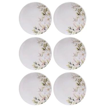 Imagem de Jogo 6 Pratos de Sobremesa 21cm Tramontina Porcelana Branca Floral Magnólia