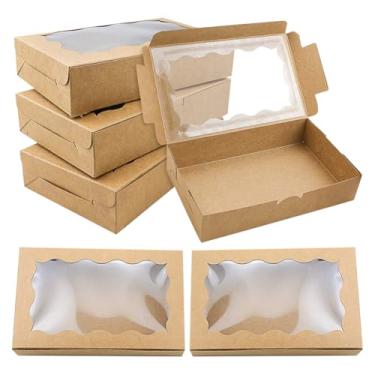 Imagem de ccHuDE 20 caixas de papel kraft para biscoitos, caixas vazias de papelão para padaria, mini caixas de presente de bolo, caixa de embalagem de biscoito de confeitaria, estojos de embrulho de muffin com