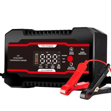 Imagem de Carregador de bateria de carro 12V 6A totalmente automático com mantenedor e carregador universal de baterias YUANCOX para carros, motocicletas, caminhões, cortador de grama, proteção inteligente e