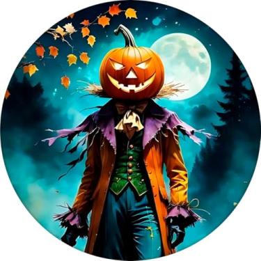 Imagem de Painel Halloween Abobora Decoração Casa Aniversário Festa dia das Bruxas Grande Redondo em Tecido Sublimado Premium (Espantalho abóbora)