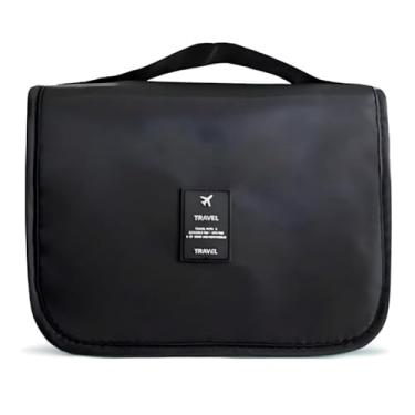 Imagem de Bolsa Necessaire Maquiagem Cosméticos Feminina Viagem Com Divisória e Cabide para Pendurar Organizador de Maquiagem Muito Espaço para Maquiagem Shampoo Perfumes Higiene Pessoal (Preto)