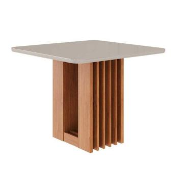 Imagem de Mesa de Sala Jantar Ariela c/ Tampo Madeirado Vidro 95x95cm Cinamomo/Off White - Cimol