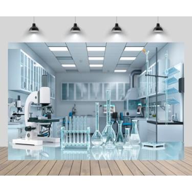 Imagem de CHNYWORK 2,4 m x 1,8 m pano de fundo de laboratório de ciência, equipamento de laboratório de química, sala de laboratório, microscópio, fundo de videoconferência, tema de cientista, decoração de