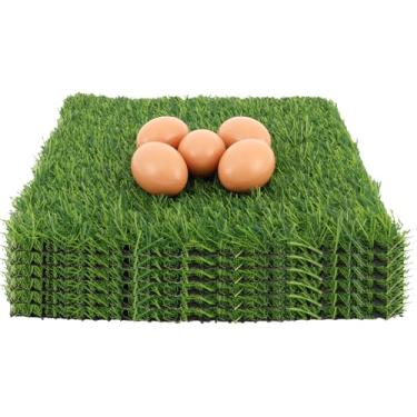 Imagem de Pacote com 6 almofadas de nidificação de galinhas 30,5 x 30,5 cm, caixa lavável para colocar ovos, tapetes de grama artificial duráveis, macios e espessos para cama sintética interna/externa (verde)