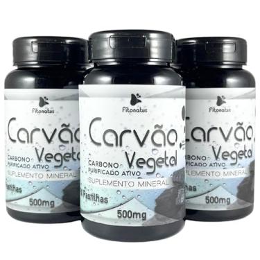 Imagem de Kit 3 Carvão Vegetal 500mg 60 Comprimidos Naturais Digestão Gases Fitonatus