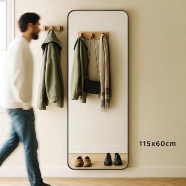 Imagem de Espelho Corpo Inteiro Retangular Decorativo Sala Banheiro Moldura Em A