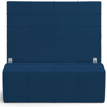 Imagem de Kit Cabeceira Cama Box Casal 140cm com Calçadeira Roma W01 Suede Azul Marinho - Lyam