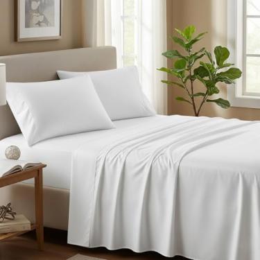Imagem de Jogo de cama solteiro Decorza 1000 fios algodão orgânico – 4 peças de lençóis de cama de cetim luxuoso, macio e refrescante, bolso profundo para até 45,7 cm, roupa de cama durável de qualidade