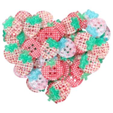 Imagem de SOFPLATE 50 peças botões em forma de fruta botões coloridos de resina desenho animado morango 4 furos comida aleatória sortidas artesanato decorativo pequenos acessórios de costura para roupas faça